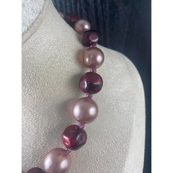 Vintage Pearly & Red Brown Bead Necklace Retro MCM - Picture 4 of 5